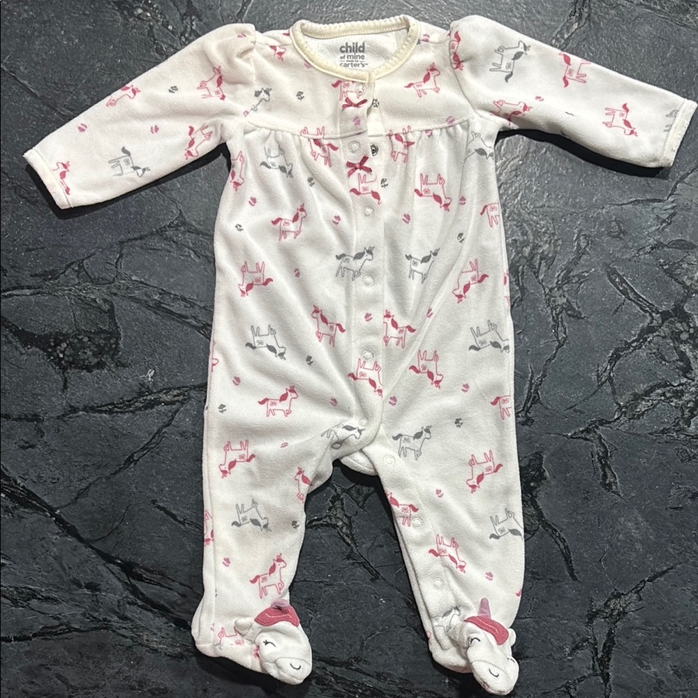 Child of Mine White and Pink Unicorn Footie Fleece